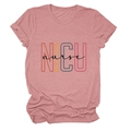 Close-up of dusty pink t-shirt featuring NICU Nurse colorful graphic print design - Rose Gold (Black Text)