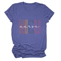 Detail of NICU nurse letter print on purple short sleeve crew neck cotton t-shirt - Retro Blue (White Text)