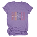 Detail of NICU nurse print on purple heather short sleeve t-shirt with rolled cuffs - Purple (White Text)