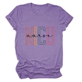 Close-up of heather purple NICU nurse t-shirt showing fine knit texture and print - Purple (Black Text)