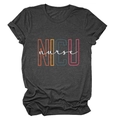 Close-up of NICU nurse colorful lettering on a charcoal grey cotton short sleeve T-shirt - Heather Charcoal (White Text)