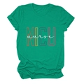 Detail view of the NICU nurse print on an emerald green crew neck short sleeve t-shirt - Ink Green (White Text)