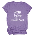Heather purple t-shirt with 'Sixty Sassy and Smart Assy' print and rolled sleeves - Purple (White Font)