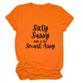 Detail of orange round neck cotton T-shirt with black Sixty Sassy printed slogan - Orange (Black Font)