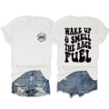 Détail recto-verso du t-shirt blanc avec l'imprimé racing 'Wake up & smell the race fuel' - S / Blanc