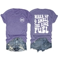 T-shirt de course violet chiné avec imprimé Wake Up Smell The Race Fuel devant et au dos - S / Violet