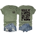 T-shirt vert olive Race Fuel et short en jean avec vue à plat des deux côtés de la tenue - S / Vert olive
