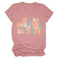 Detail of soft cotton pink t-shirt with retro floral speech therapy graphic print - Rose Gold