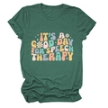 Detailed flat lay of dark green speech therapy t-shirt with vintage floral typography - Vintage Green