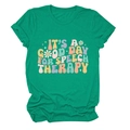 Detail of green speech therapy t-shirt with retro typography and daisy flower print - Dark Green