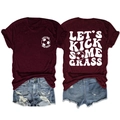 Dettagli fronte e retro della t-shirt da calcio bordeaux con scritta Let's Kick Some Grass - Taglia S / Top / Borgogna