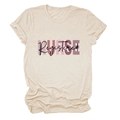 Dettaglio della stampa Registered Nurse su t-shirt beige in cotone a maniche corte - S / Sabbia
