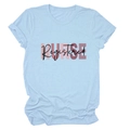 Dettaglio ravvicinato della stampa Registered NURSE su t-shirt in cotone azzurro - Taglia S / Azzurro