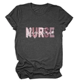 T-shirt da donna grigio scuro a maniche corte con stampa grafica Nurse Registered rosa - Taglia S / grigio canapa scuro