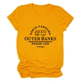 Detail of North Carolina Outer Banks vintage camper van graphic on mustard yellow t-shirt - S / Mustard Yellow (Black Font)