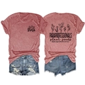 Detail view of brick red t-shirt with floral print and paraprofessional slogan on back - S / Tops / Rose Gold