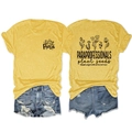Flat lay view of yellow paraprofessional t-shirt with floral print and denim shorts - S / Tops / Yellow