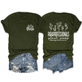 Front and back detail of olive green T-shirt with floral paraprofessional print and slogan - S / Tops / Army Green