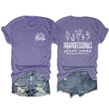Detail of purple cotton T-shirt featuring flower prints and plant seeds typography design - S / Tops / Purple (White Print)