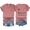 Detail view showing front and back of dusty rose t-shirt with heart print and denim shorts - Rose Gold (Black Print)
