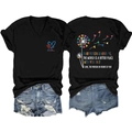 Detail showing back of black V-neck T-shirt with heart dandelion and inspiring text print - Black