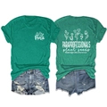 Front and back view of green T-shirt with plant seeds print and floral graphics - S / Tops / Dark Green