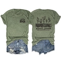 Front and back view of grass green T-shirt with Paraprofessional floral print and denim shorts - S / Tops / Olive Green