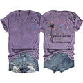 Detail of purple V-neck t-shirt with heart print and distressed denim shorts with fringe - Purple (Black Print)