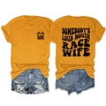 Mise à plat du t-shirt jaune Race Wife et du short en jean vieilli avec vue recto verso - S / Jaune Moutarde