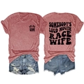 Front and back view of Somebody's Loud Mouth Race Wife T-shirt with denim shorts - Rose Gold (Black Print)