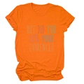 Close-up of orange cotton t-shirt featuring the colorful academic slogan graphic print - Orange