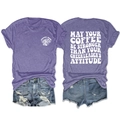 Vues avant et arrière du T-shirt violet avec un short en jean rétro effiloché - S / Hauts / Violet (Graphique Blanc)