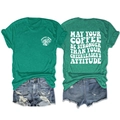 Vue avant et arrière du t-shirt vert imprimé avec un short en jean usé - S / Hauts / Vert Foncé