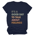 Detail of navy blue cotton T-shirt featuring retro colorful typography slogan print - Navy Blue