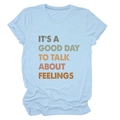 Light blue crewneck t-shirt with retro 'It's a good day' graphic print for women - Light Blue