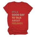 Detail of red crew neck t-shirt featuring multicolor It’s A Good Day To Talk print - Red