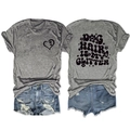 Graues T-Shirt mit Dog Hair Is My Glitter Print und Jeans-Shorts im Set-Detail - 2XL / Dunkelgrau (Schwarze Schrift)