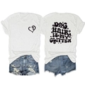 Close-up detail of dog hair is my glitter slogan print on the back of a white t-shirt - S / Tops / White