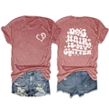 Flat lay of dog hair is my glitter t-shirt back design and distressed denim shorts - S / Tops / Rose Gold