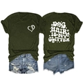 Front and back detail of dark green T-shirt with Dog Hair Is My Glitter print and denim shorts - S / Tops / Army Green