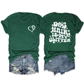 Flat lay of dog hair is my glitter tshirt with heart paw print and distressed denim shorts - S / Tops / Vintage Green