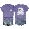 Purple t-shirt with Dog Hair Is My Glitter back print and heart claw chest logo - S / Tops / Purple