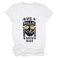 Detail of Willie Nice Day graphic print on a white cotton crew neck short sleeve t-shirt - S / White (Black Font)