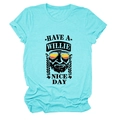 Detail of light blue cotton T-shirt featuring HAVE A WILLIE NICE DAY graphic print - S / Deep Water Blue (Black Font)