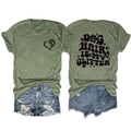 Olive green Dog Hair Is My Glitter t-shirt with front heart logo and back print - S / Tops / Olive Green