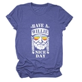 Detail of Willie Nelson print and Have a Willie Nice Day text on heathered cotton tee - S / Retro Blue (White Font)