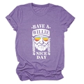 Close-up of vintage Willie Nelson print on heather purple cotton t-shirt fabric - S / Purple (White Font)