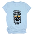 Detailed view of light blue crew neck T-shirt with black Willie Nelson graphic print - S / Light Blue (Black Font)