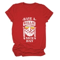 Macro detail of red cotton T-shirt featuring Willie Nelson portrait and slogan print - S / Red (White Font)