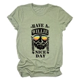 Short sleeve T-shirt in sage green with Willie Nelson portrait and text print - S / Olive Green (Black Font)